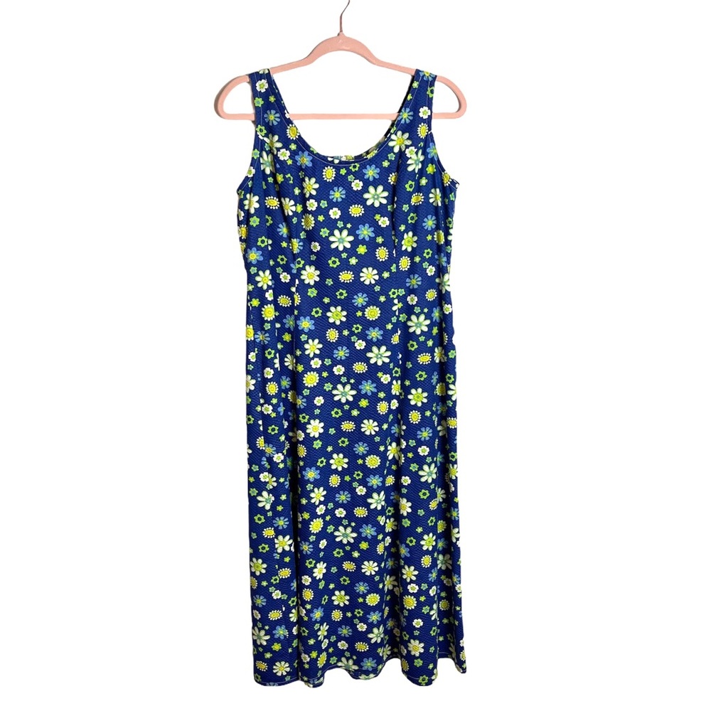 Vintage floral maxi dress mod 60’s blue green